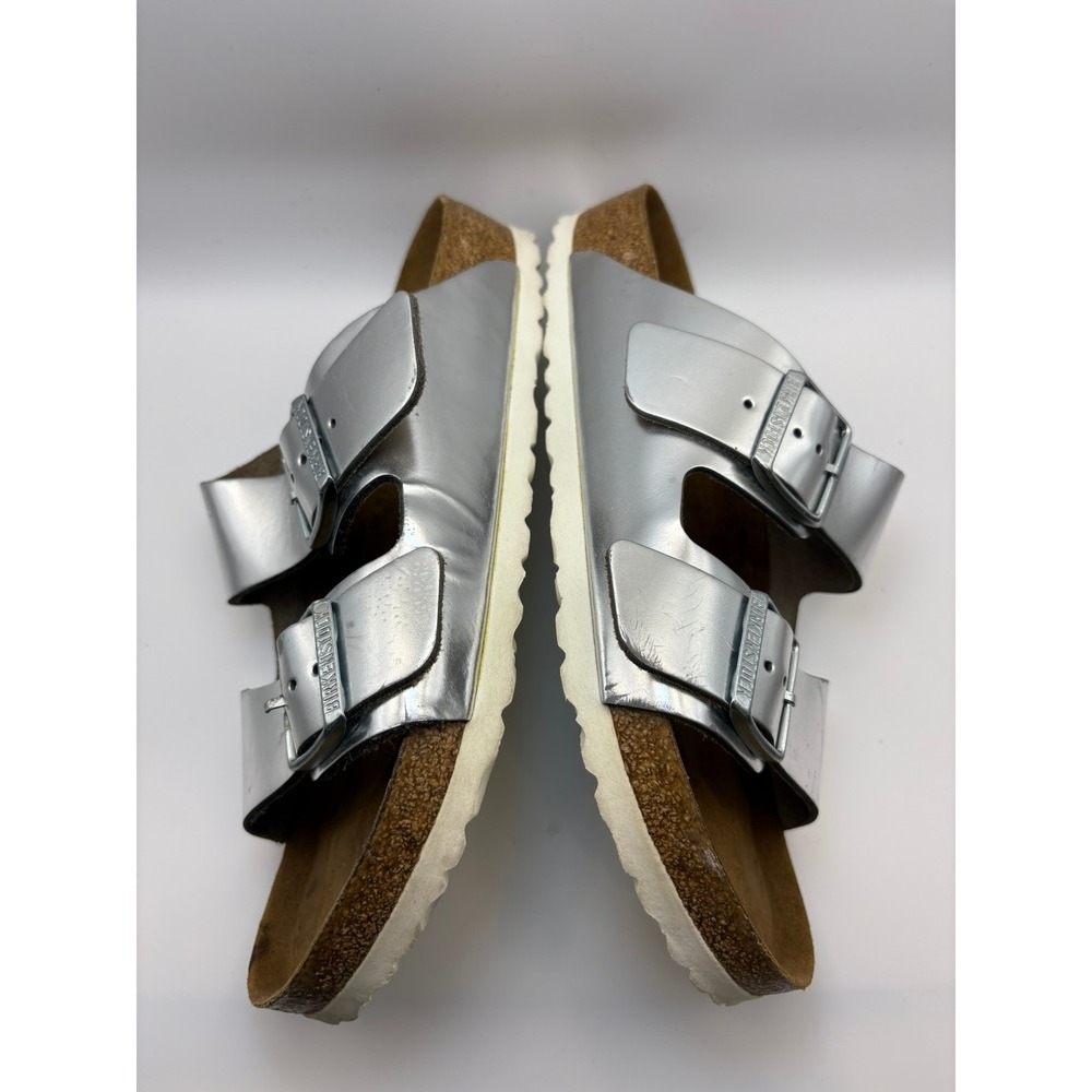 Birkenstock Arizona Metallic Silver Soft Footbed Sandals EU 39 L8 M6 Regular - Picture 5 of 9